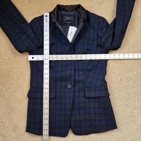 NWT J. Crew Regent Blazer 100% Wool Blackwatch Plaid with Satin Lapels size 0 - Picture 3 of 12